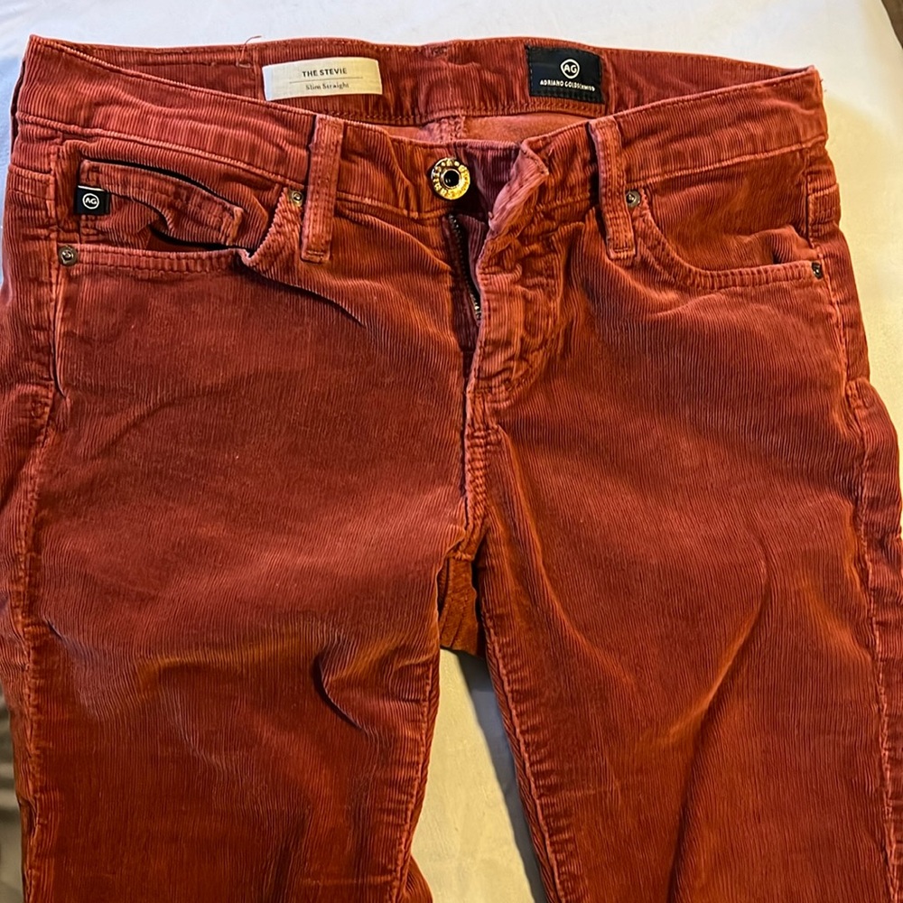 AG Adriano Goldschmied The Stevie Slim Straight Rust Corduroy Pants 25